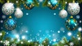 Turquoise Christmas Background With Glitter Decorations, Shinning Fir Tree Branches Border Royalty Free Stock Photo