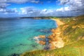 Turquoise clear sea Praa Sands Cornwall England in colourful HDR
