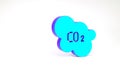 Turquoise CO2 emissions in cloud icon isolated on white background. Carbon dioxide formula, smog pollution concept Royalty Free Stock Photo