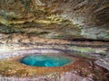 Turquoise color lagoon known as cave of thousand colours in Grand Canary