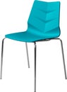 Turquoise color plastic chair with chrome legs, modern designer. Chair isolated on white background.