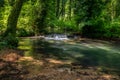 Turquoise color of water in the summer on the river Janj Royalty Free Stock Photo