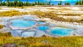 The turquoise colored Painted Pool in the West Thumb Geyser Basin in Yellowstone National Park