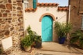 Turquoise colour door in Collioure village,France