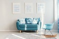 Turquoise couch in daily room Royalty Free Stock Photo