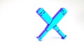 Turquoise Crossed baseball bat icon isolated on white background. Minimalism concept. 3d illustration 3D render