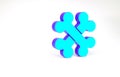 Turquoise Crossed bones icon isolated on white background. Pets food symbol. Minimalism concept. 3d illustration 3D