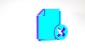 Turquoise Delete file document icon isolated on white background. Rejected document icon. Cross on paper. Minimalism