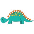 Turquoise Dinosaur stegosaurus cartoon isolated cute illustration