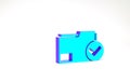 Turquoise Document folder and check mark icon isolated on white background. Checklist icon. Business concept. Minimalism