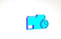 Turquoise Document folder with clock icon isolated on white background. Document and countdown, deadline, schedule