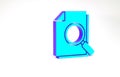 Turquoise Document with search icon isolated on white background. File and magnifying glass icon. Analytics research