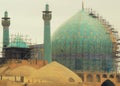 Turquoise dome Isfahan mosque and maintenance scaffolds Royalty Free Stock Photo