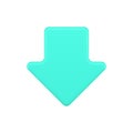 Turquoise down arrow 3d icon. Downward movement symbol