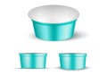 Turquoise empty plastic container for yogurt. Packaging for sour cream and sauce Royalty Free Stock Photo