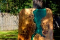 turquoise epoxy resin panel with walnut, texture for design