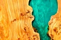 turquoise epoxy resin panel with walnut, texture for design Royalty Free Stock Photo