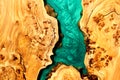 turquoise epoxy resin panel with walnut, texture for design Royalty Free Stock Photo
