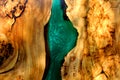 turquoise epoxy resin panel with walnut, texture for design Royalty Free Stock Photo