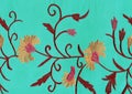 Turquoise fabric with floral embroidery