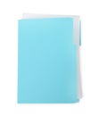Turquoise file with documents isolated on white, top view Royalty Free Stock Photo