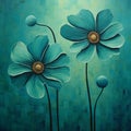 Turquoise Flowers: Intricately Textured Optical Illusion Painting