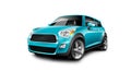 Turquoise Generic Compact Small Car On White Background With Isolated Path