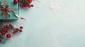 Turquoise Gift With Red Berries And Ribbon On Blue Background Royalty Free Stock Photo