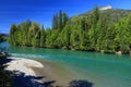 Turquoise Glacial Waters of the Kootenay River, North End of Kootenay Lake between the Selkirk and Purcell Mountains, BC, Canada Royalty Free Stock Photo