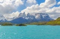 Pehue Lake Landscape in Torres del Paine, Patagonia, Chile Royalty Free Stock Photo