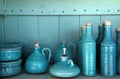 Turquoise glazed ceramic pitchers, Crete , Greece