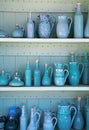 Turquoise glazed ceramic pitchers , Greece.