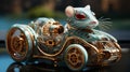 Turquoise And Gold Steam Powered Mouse In A Fancy Car