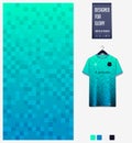 Turquoise  gradient geometry abstract background. Fabric pattern for soccer jersey, football kit, sport uniform. T-Shirt mockup. Royalty Free Stock Photo