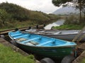 Turquoise and Gray Rowboats Docked in a Pond