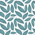 Turquoise Green Leaves. Abstract Floral seamless pattern with hand drawn textures. Forest Foliage. Modern Natural background
