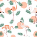 Turquoise green tropical pink flamingo sun pattern