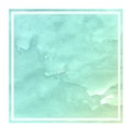 Turquoise hand drawn watercolor rectangular frame background texture with stains Royalty Free Stock Photo