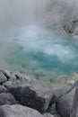 Turquoise hot boiling water in geyser in mountain valley at Tamagawa Onsen Hot spring in Semboku city, Akita prefecture, Tohoku