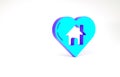 Turquoise House with heart shape icon isolated on white background. Love home symbol. Family, real estate and realty