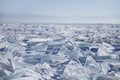 Turquoise ice floe. Ice-drift of Baikal lake