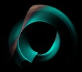 The turquoise illuminated striped planes are curved in an arc to form a circular frame against a black background.