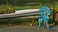 Turquoise Iron Chair with White Boat Planter