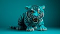 Turquoise Knitted Tiger Toy With Blue Eyes And Teeth