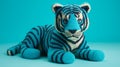 Turquoise Knitted Tiger Toy On Colorful Background