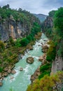 Turquoise Koprucay river landscape from Koprulu Canyon National Park in Manavgat, Antalya, Turkey