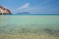 Turquoise lagoon of Plathiena beach at Milos island in Greece