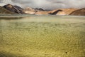 Turquoise lake in the Himalayas tibet mountains with clouds and blue sky Royalty Free Stock Photo