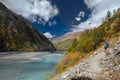 Turquoise river in the Himalayas tibet mountains with clouds and blue sky in China Royalty Free Stock Photo