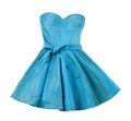 Turquoise leather evase strapless belted dress